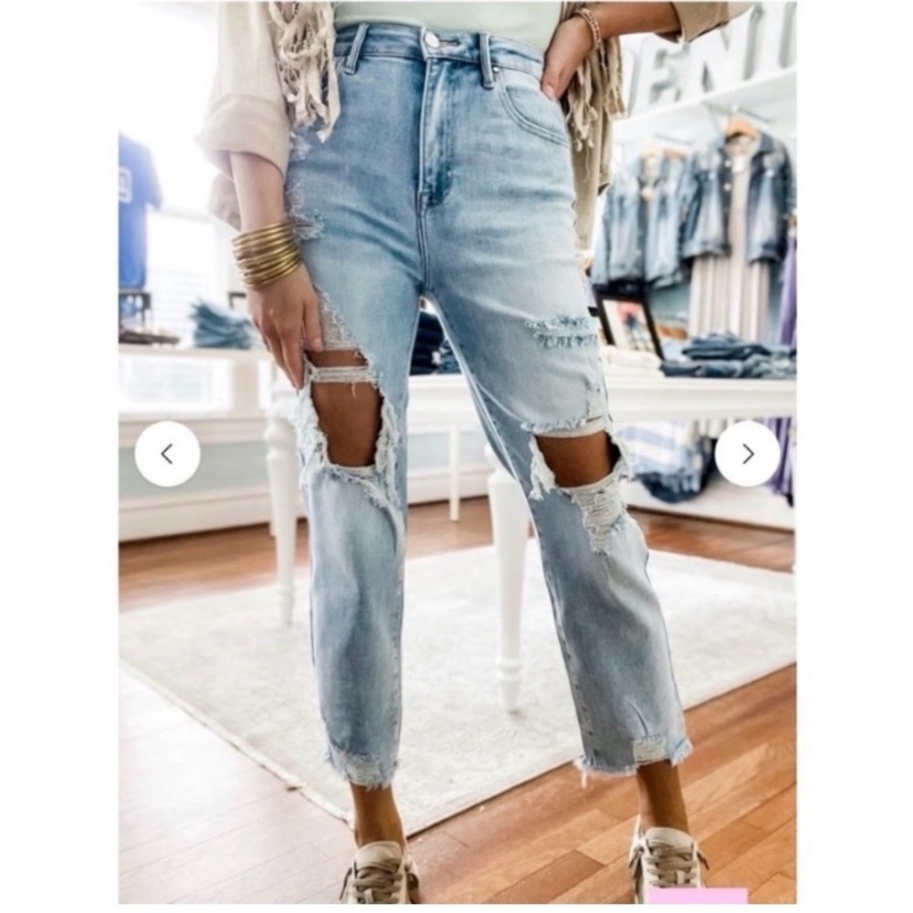 RISEN Ripped Straight Leg Crop Jeans - Picture 3 of 8